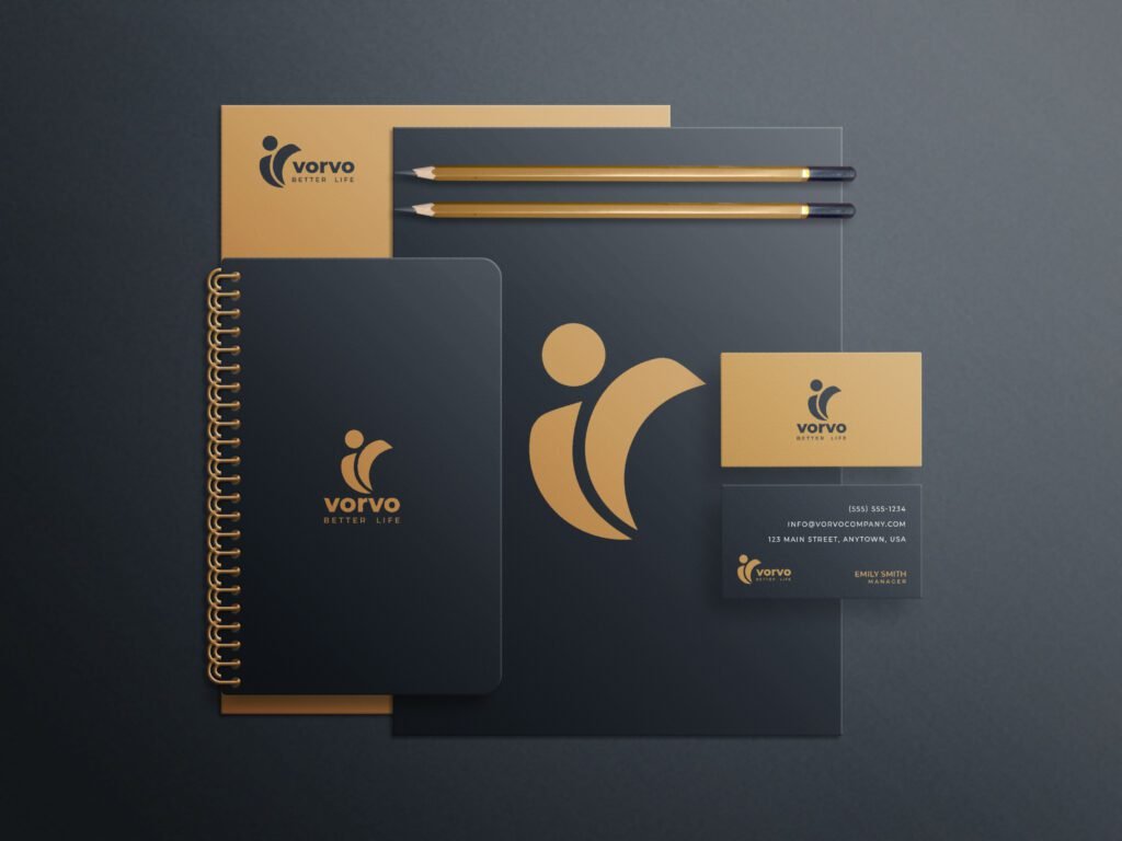 Nkzt creative agency stationery mockup for vorvo wellness brand